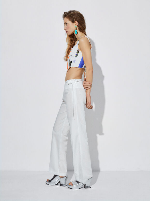 Online Exclusive - Flare Nylon Trousers, White, hi-res
