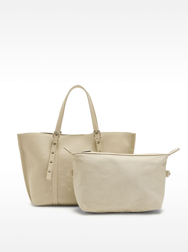 Perforated tote bag with removable pouch