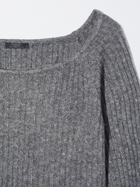Cropped Knit Sweater, Grey, hi-res