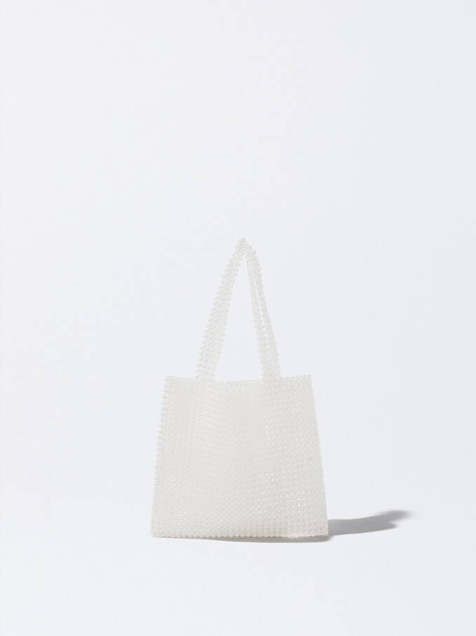 Tote Bag With Beads, White, hi-res