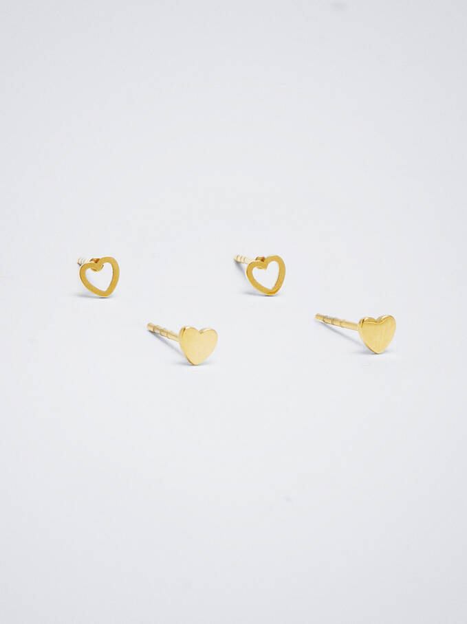 Set Of Stainless Steel Earrings, Golden, hi-res