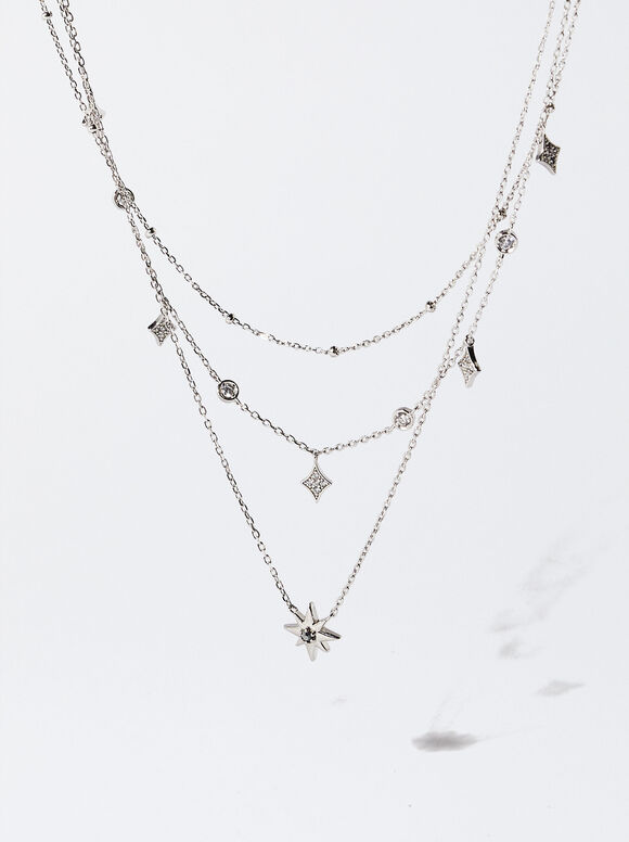 Set Halsketten Aus 925er Silber Mit Zirkonia, Silber, hi-res