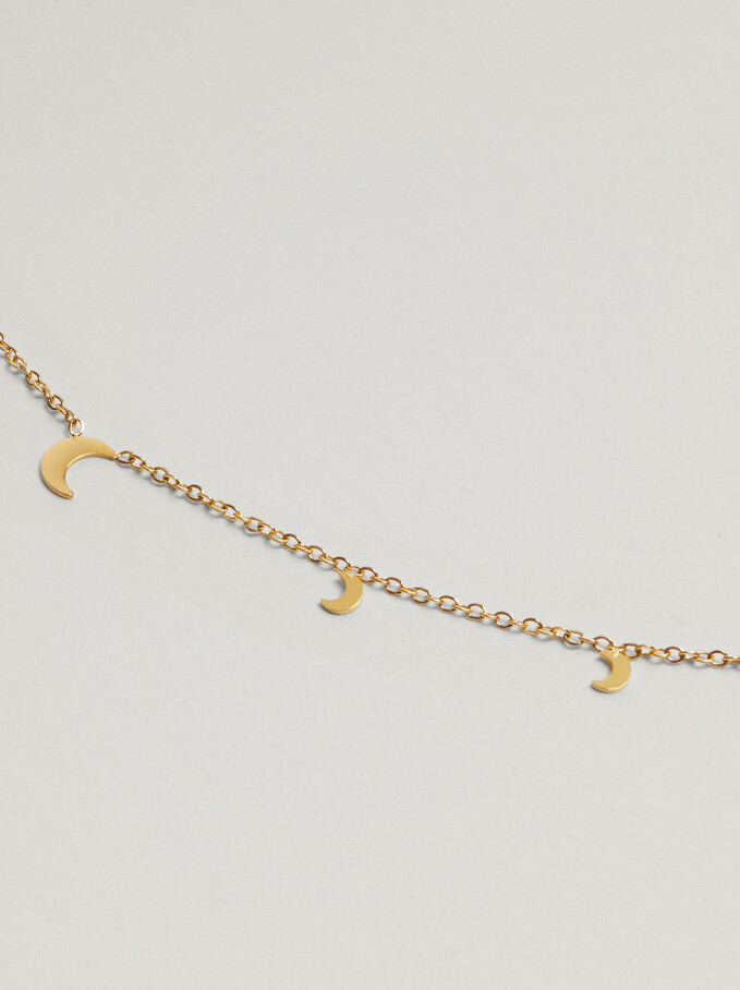 Stainless Steel Necklace With Moon Pendants, Golden, hi-res