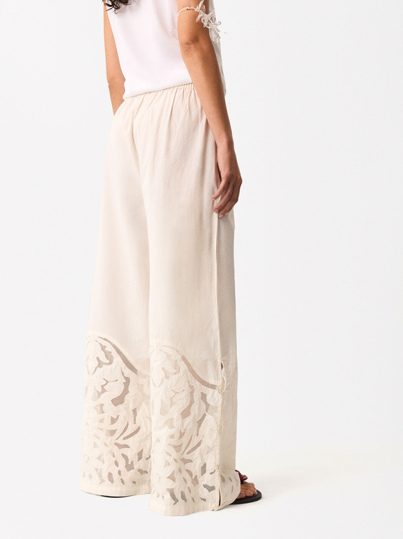 Online Exclusive - Embroidered Cotton Pants, White, hi-res