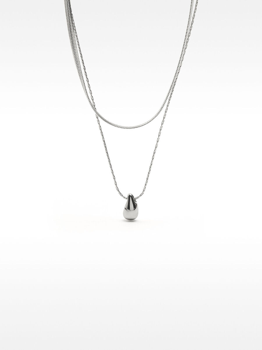 Collier double pendentif goutte - acier inoxydable