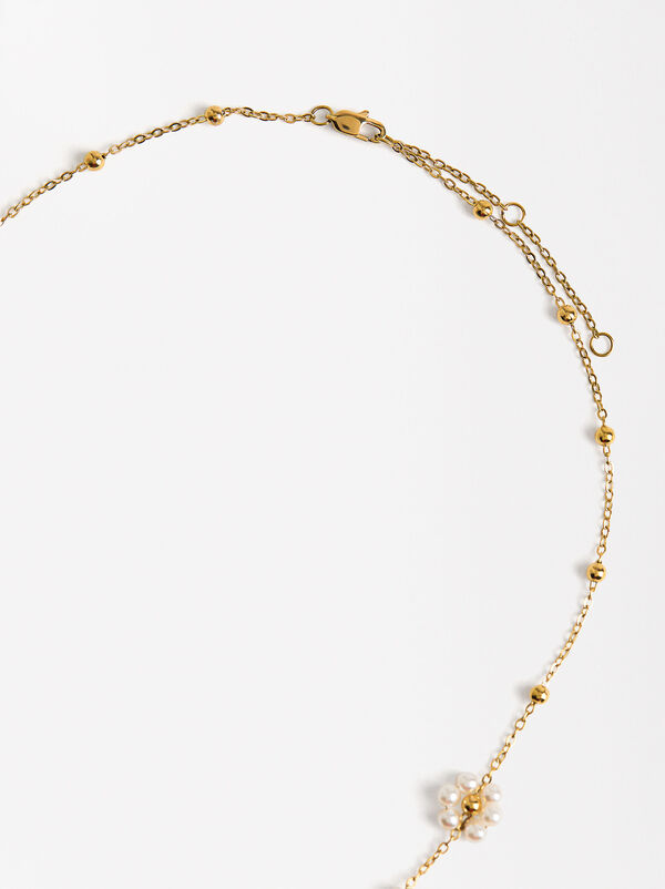 Necklace with floral pearls - stainless steel
