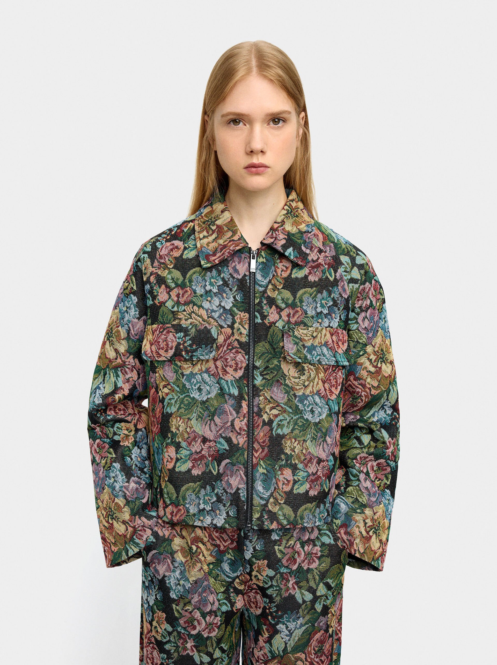 Floral jacquard coat image number 0.0