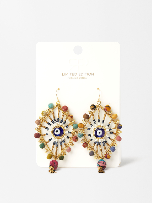 Recycled Cotton Eye Earrings - Limited Edition, Multicolor, hi-res