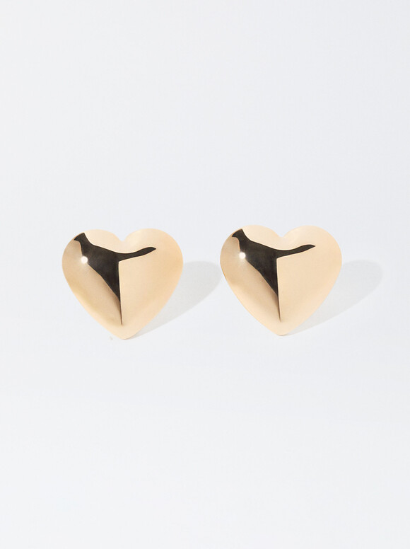 Golden Heart Earrings, Golden, hi-res