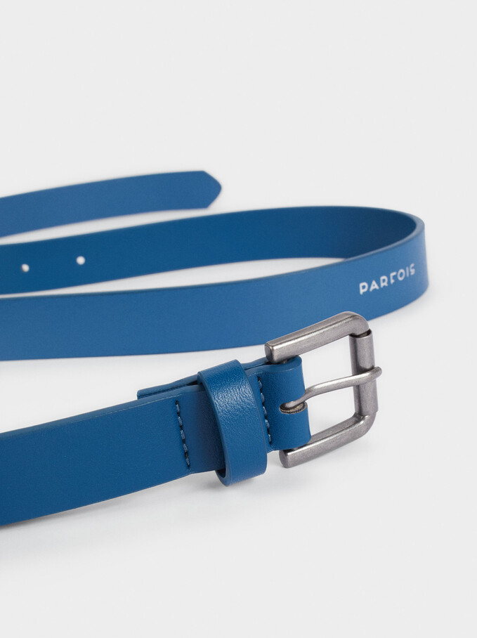 Cintura Semplice Con Fibbia, Blu, hi-res
