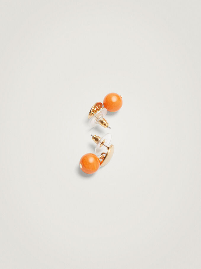 Earrings With Gem, Orange, hi-res