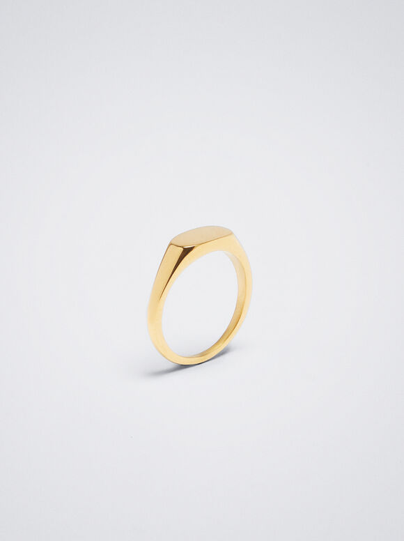 Pinky Finger Stainless Steel Signet Ring, Golden, hi-res