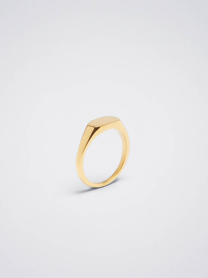 Pinky Finger Stainless Steel Signet Ring, Golden, hi-res