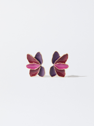 Enamel Flower Earrings, Multicolor, hi-res