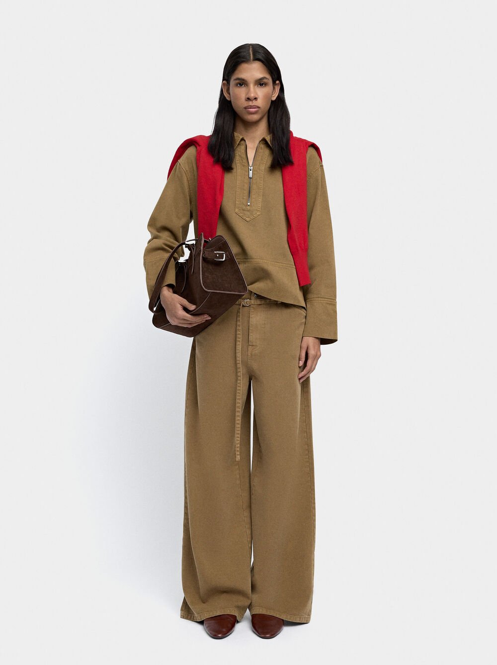 Straight denim trousers with belt