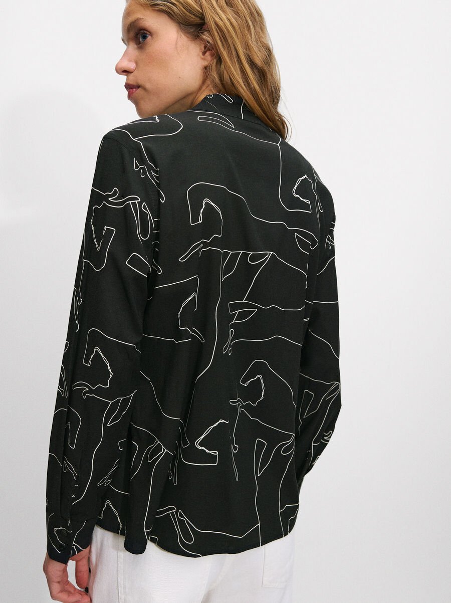 Printed shirt with mandarin collar