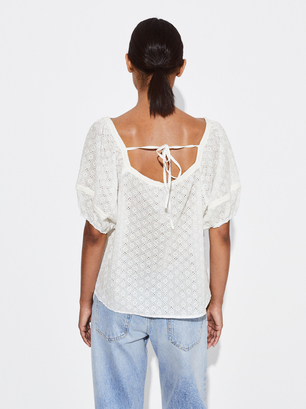 Embroidered Blouse, White, hi-res