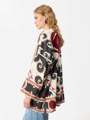 Cotton Printed Kimono, Multicolor, hi-res