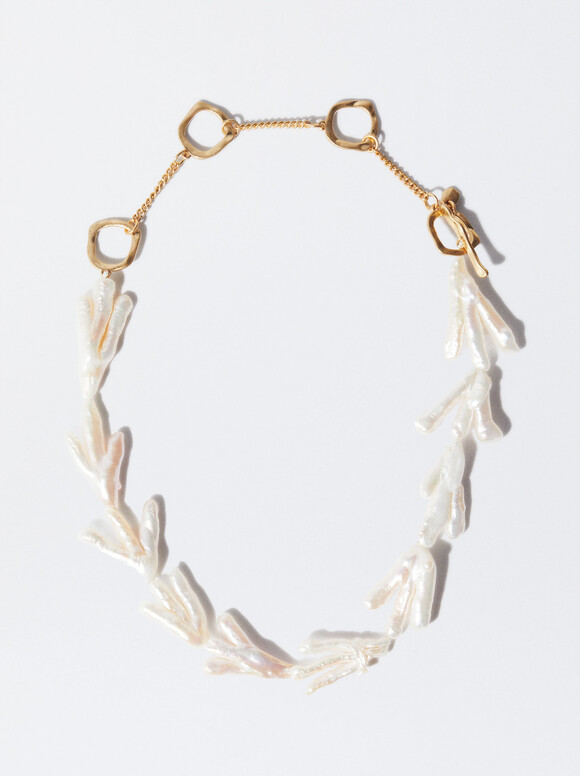 Necklace With Freshwater Pearl, Golden, hi-res
