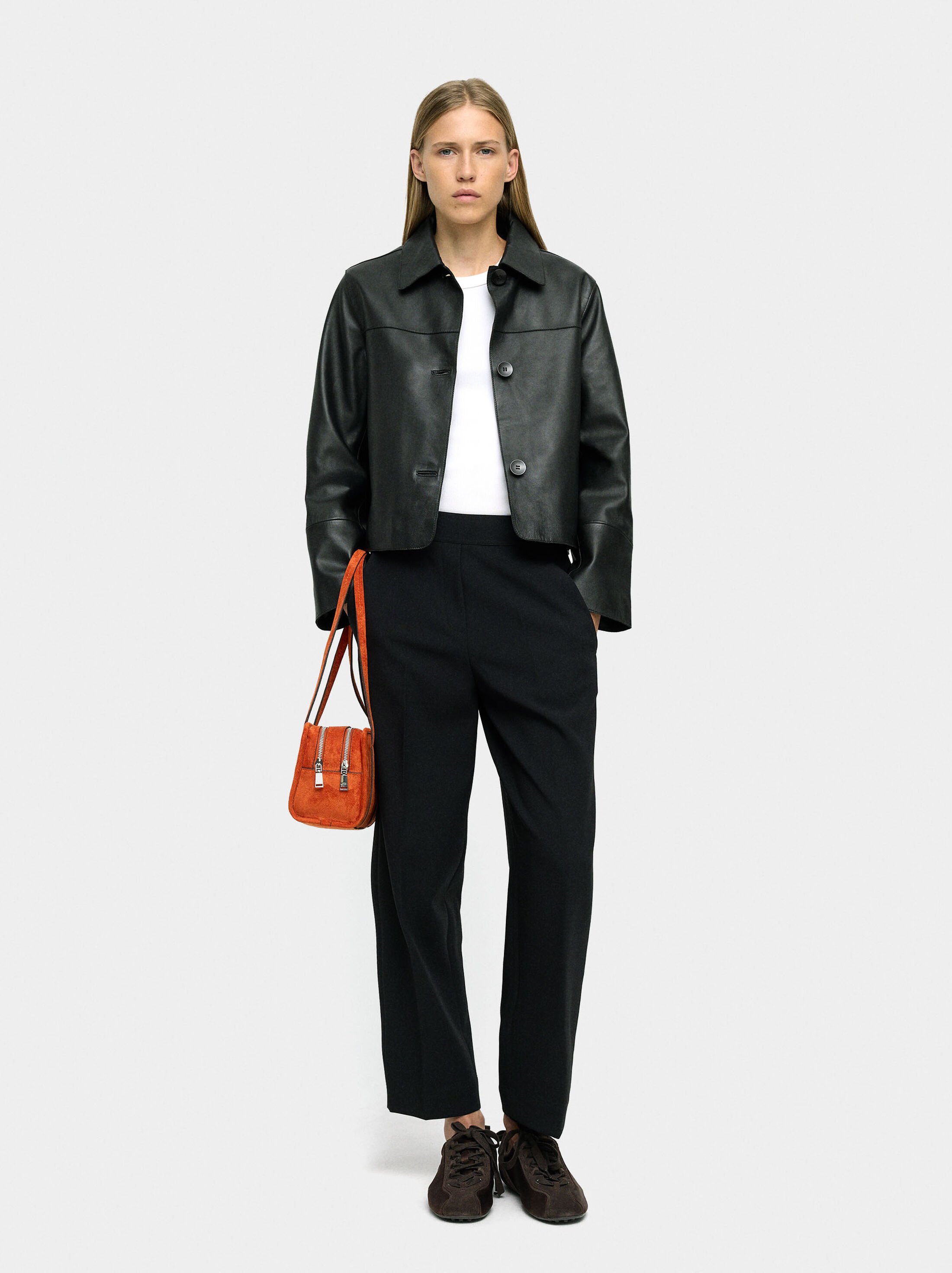 Leather jacket with topstitching image number 0.0