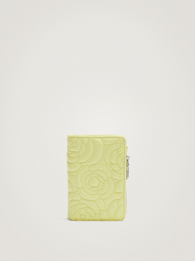 Compact Wallet With Top Stitching, Yellow, hi-res