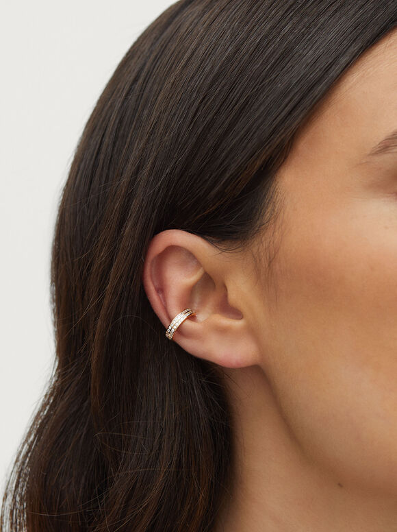 925 Silver Ear Cuff With Strass, Golden, hi-res