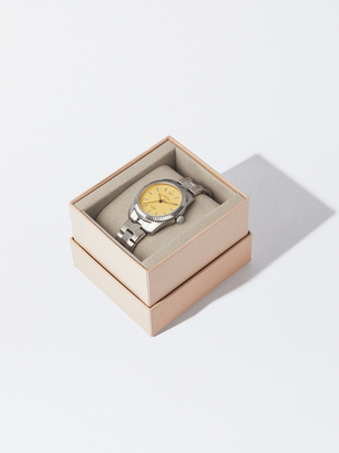 Uhr Mit Stahlarmband, Gelb, hi-res