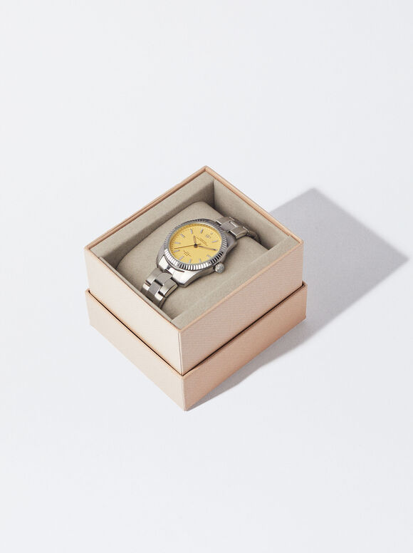 Uhr Mit Stahlarmband, Gelb, hi-res