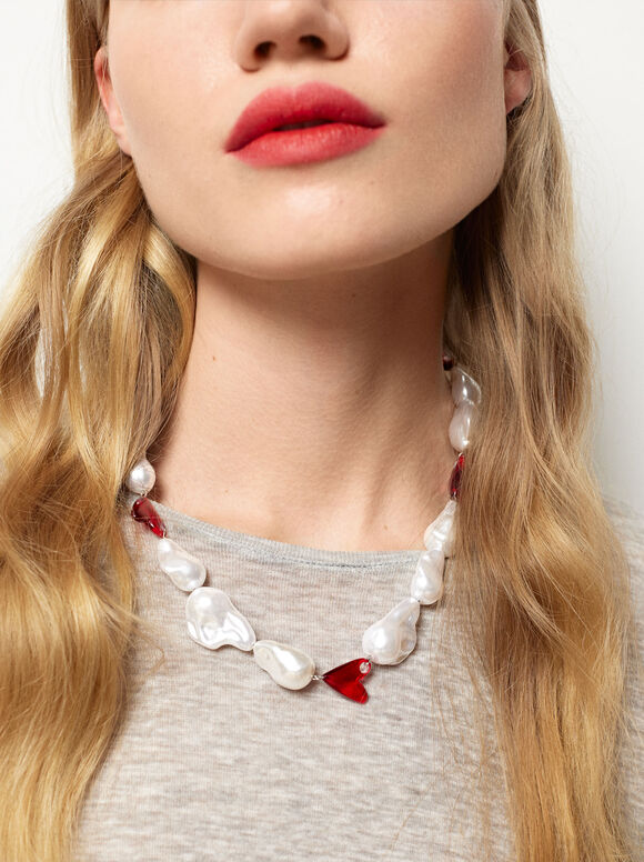 Online Exclusive - Resin Hearts Necklace, White, hi-res