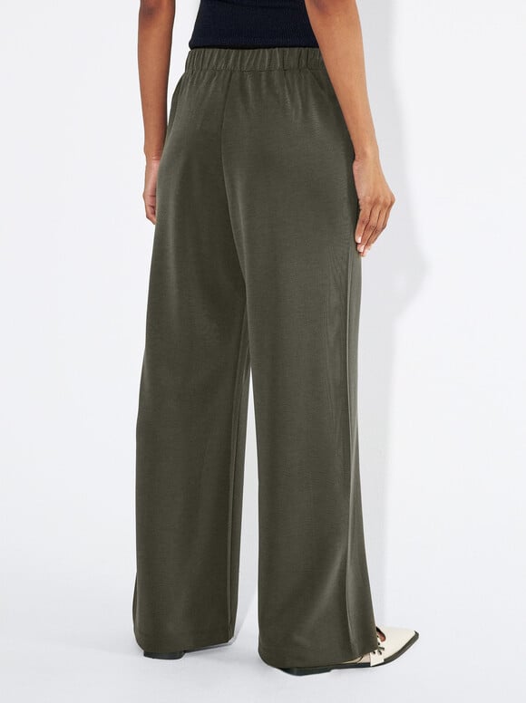 Loose-Fitting Trousers With Elastic Waistband, Khaki, hi-res