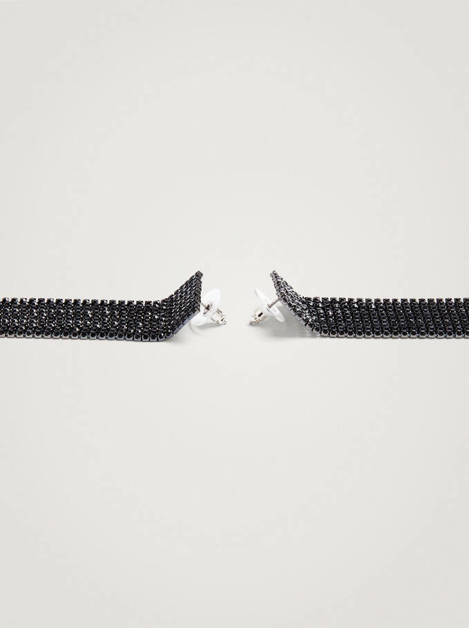 Earrings With Strass, Black, hi-res
