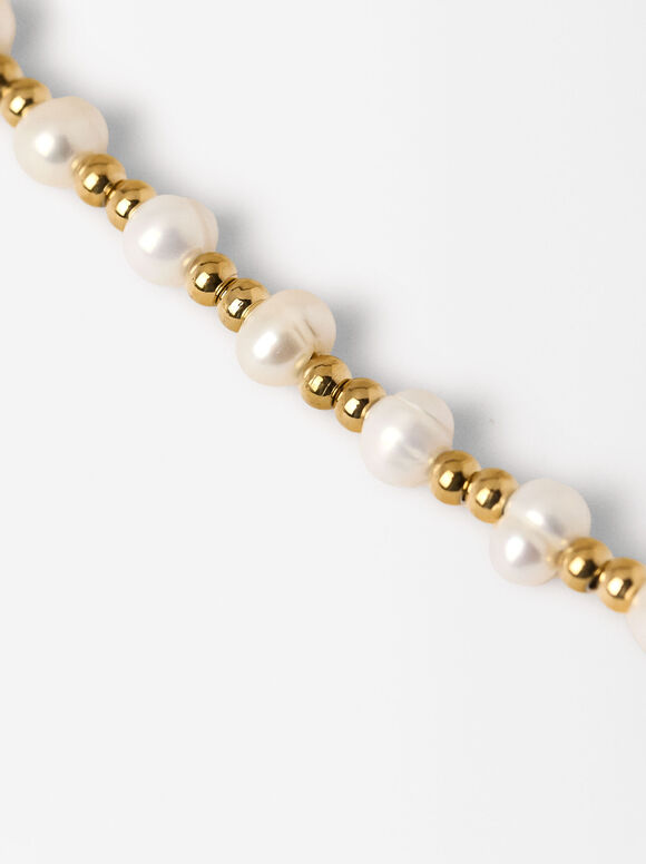 Bracelet With Pearls - Stainless Steel, White, hi-res