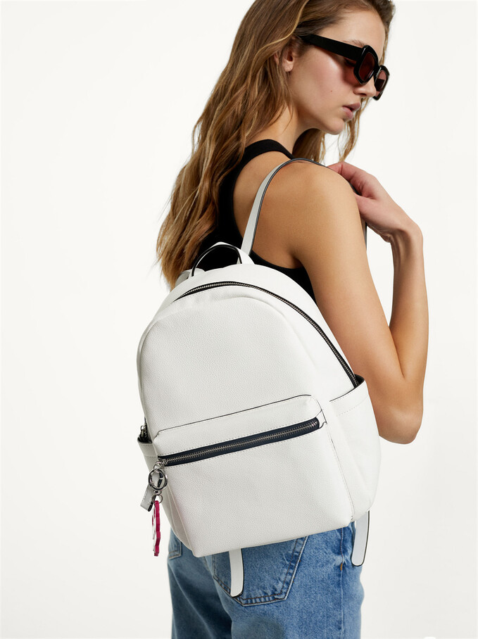 Backpack With Outer Pockets, White, hi-res