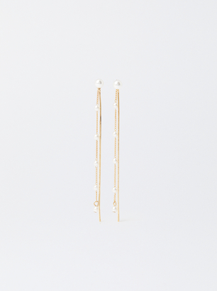 Golden Earrings With Pearls, , hi-res