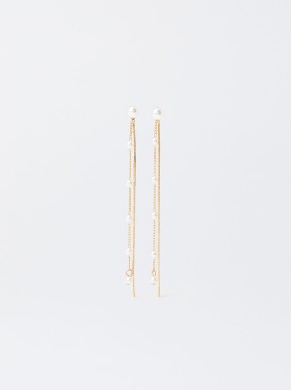 Golden Earrings With Pearls, , hi-res