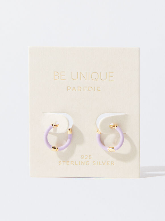 925 Silver Personalised Hoop Earrings Enameled, Violet, hi-res