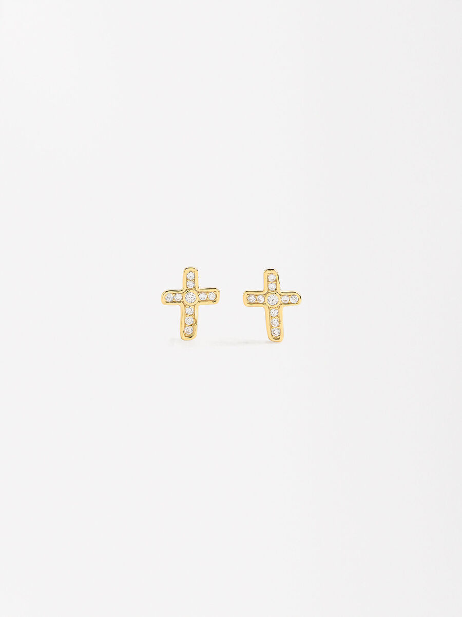 Cross zirconia earrings - 925 sterling silver