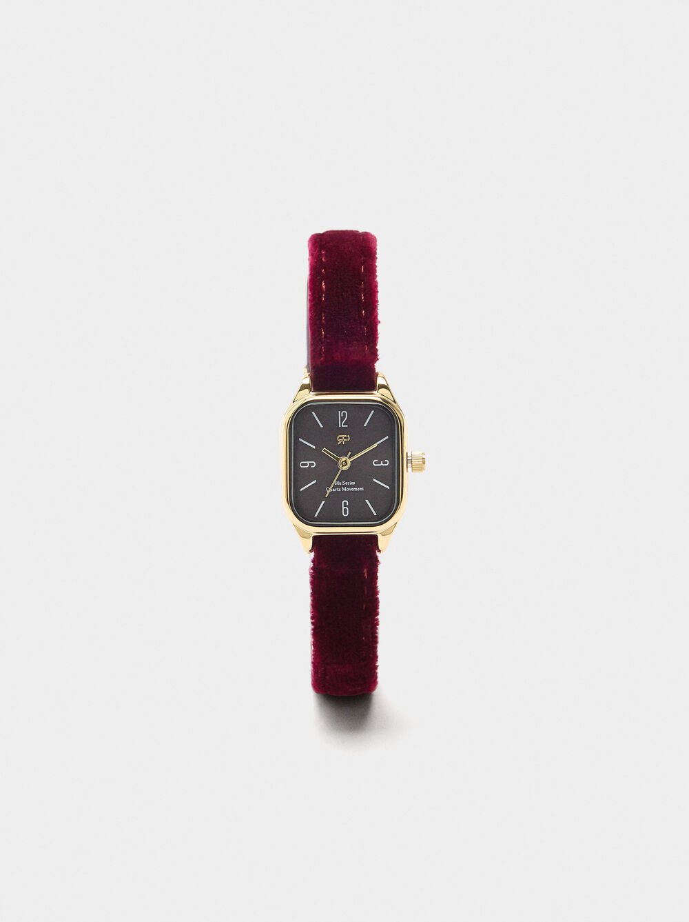 Square watch with velvet effect bracelet