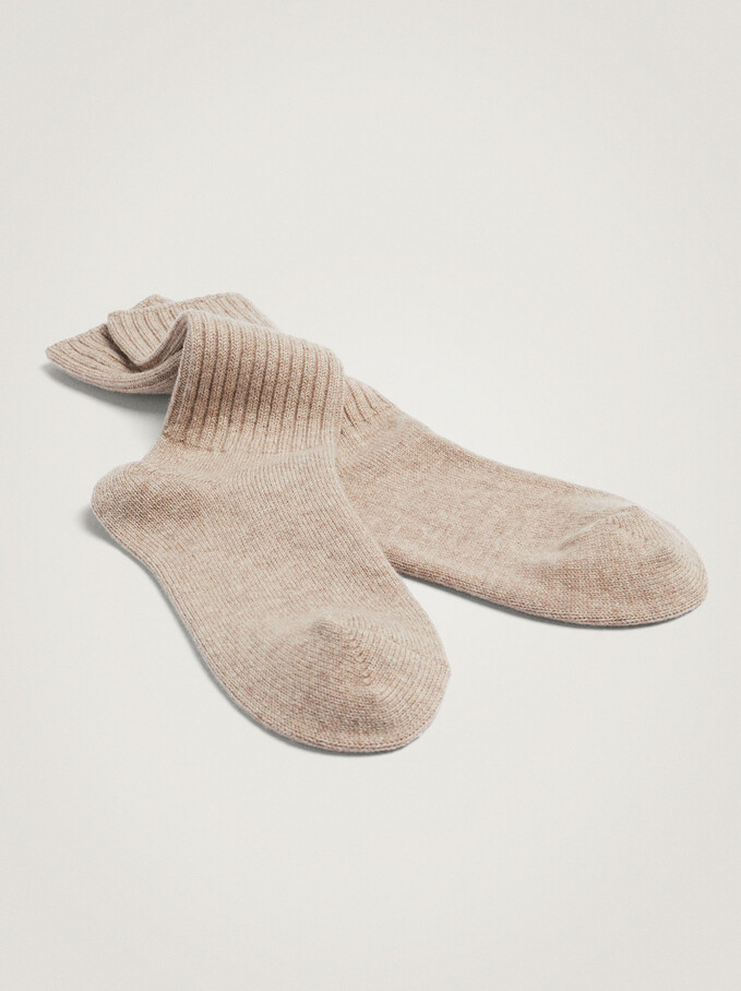 Cashmere Wool Socks, Brown, hi-res