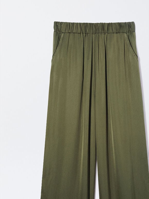 Pantalon  Fluide Avec Taille Élastique, Vert, hi-res
