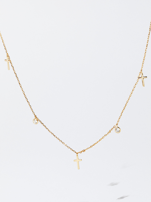 Silver 925 Choker With Cross, Golden, hi-res