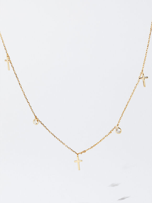 Silver 925 Choker With Cross, Golden, hi-res