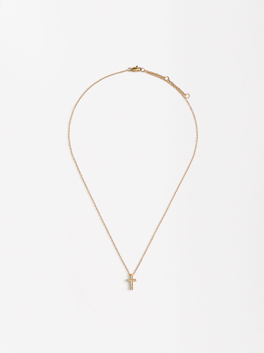 Cross Crystal Earrings Set with Necklace - Stainless Steel