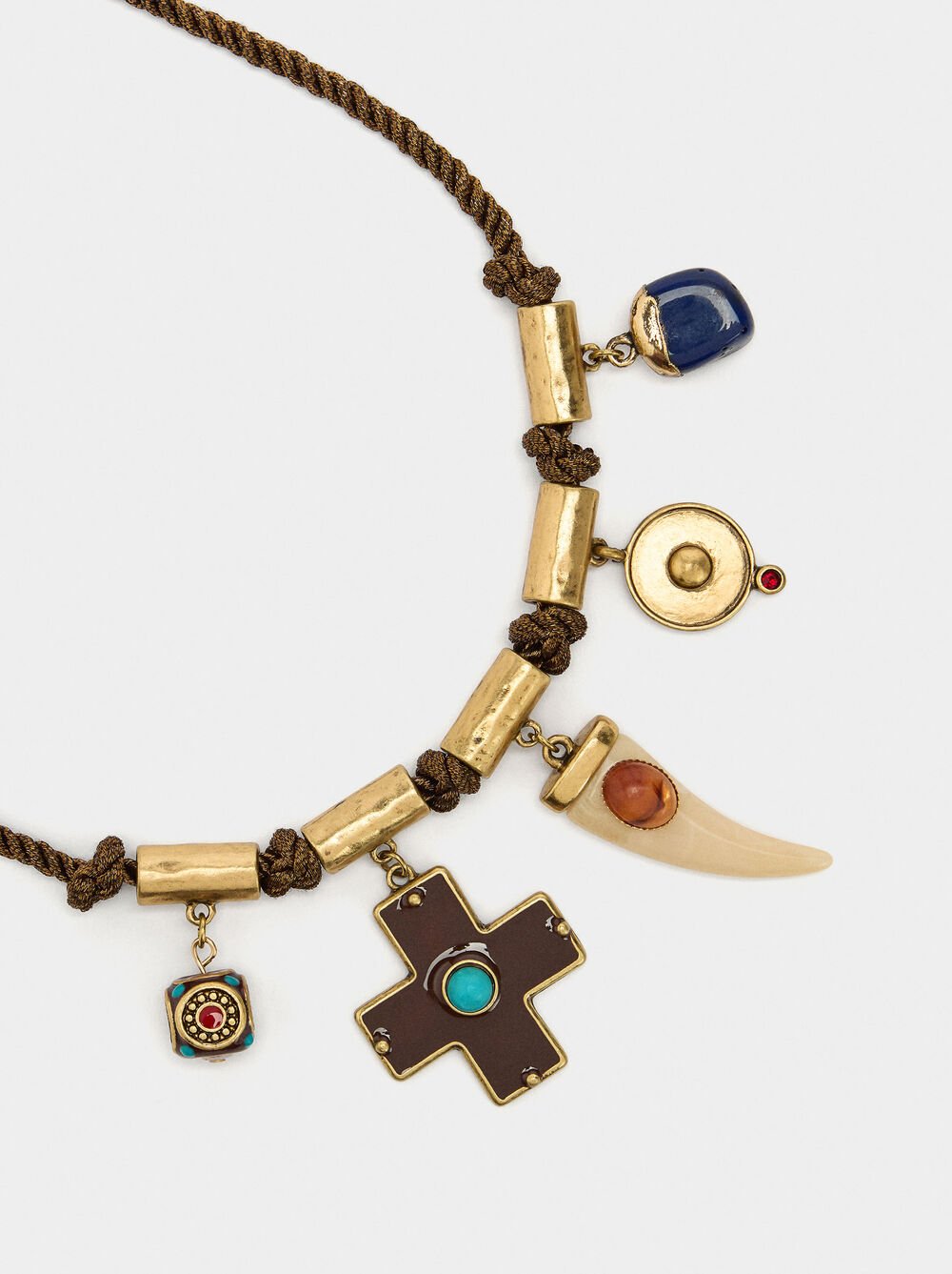 Cord necklace with enamel pendants