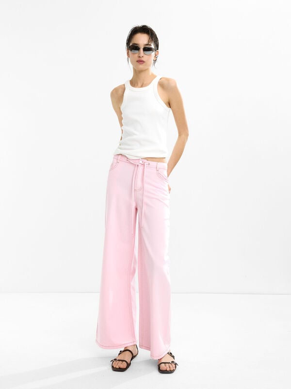 Wide leg denim trousers