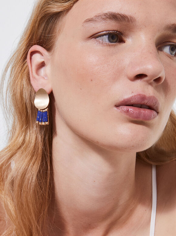 Natural Gemstone Earrings, Blue, hi-res