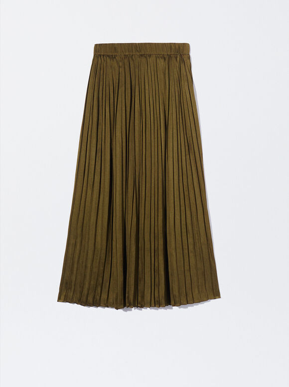Long Pleated Skirt, Yellow, hi-res