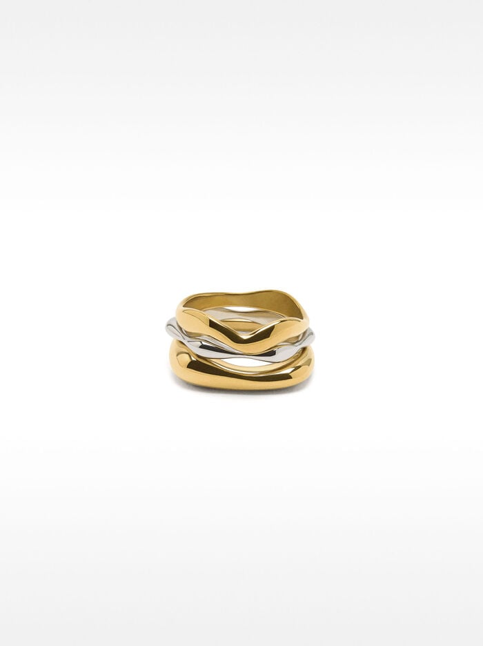 Set de anillos ondulados bicolor - acero inoxidable