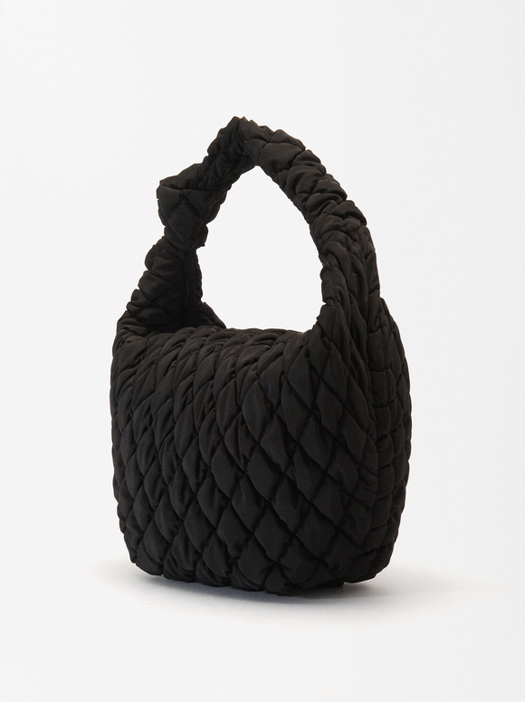 Quilted Nylon Shoulder Bag L, Black, hi-res