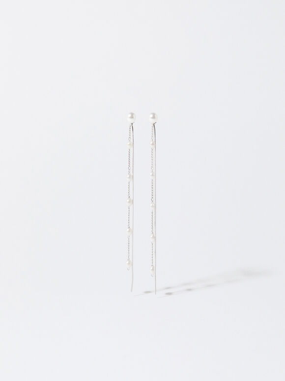 Golden Earrings With Pearls, Silver, hi-res